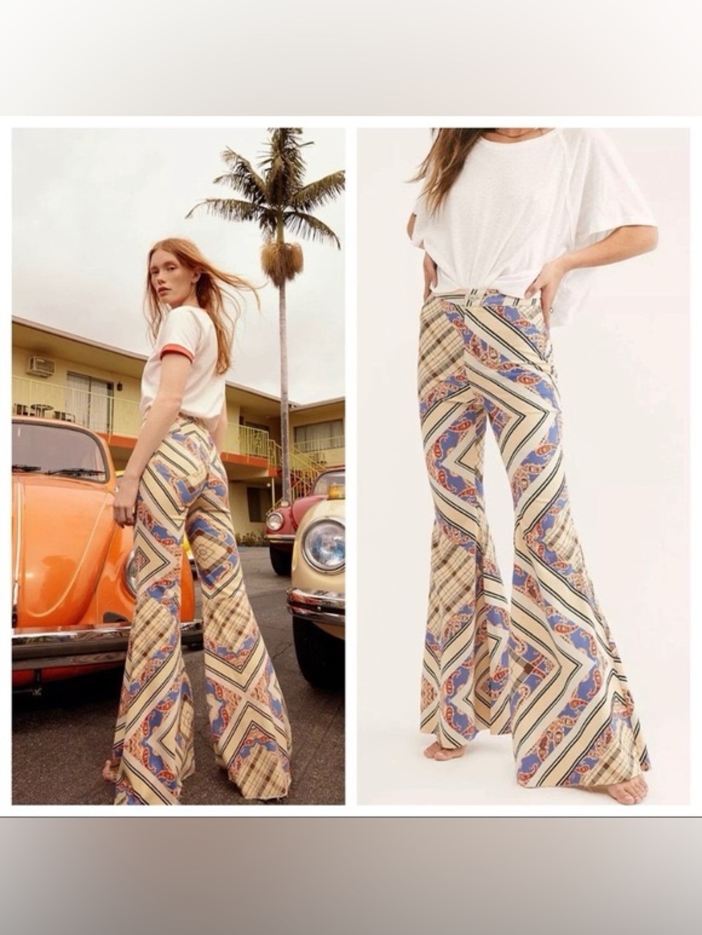 FREE PEOPLE Multi Patterned high waisted Flare bell bottoms